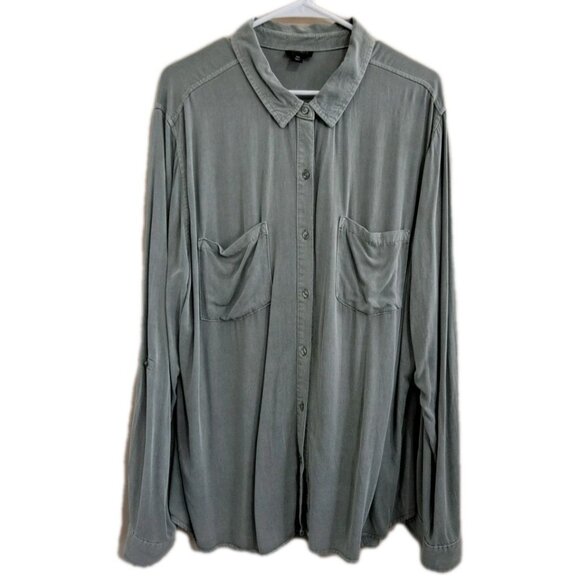 a.n.a Tops - A.N.A. Women's XXL Sage Green Long Sleeve Button Up Lagenlook Tunic